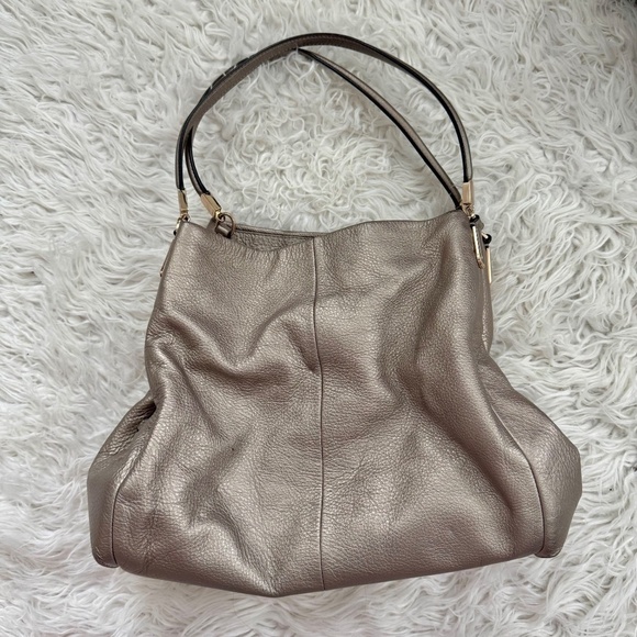 Coach Pebble Leather PHOEBE Shoulder Bag Light Gold Metallic F34495 - Picture 8 of 10